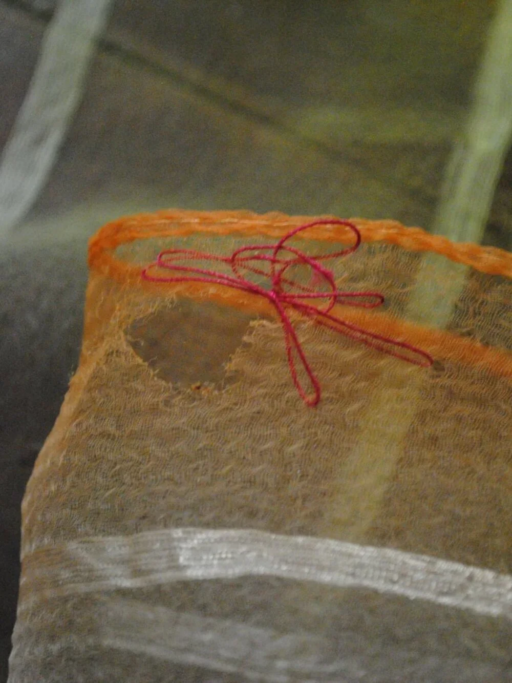 Flawed! Vintage Long Orange & Yellow Ombre Striped Sheer Chiffon Scarf